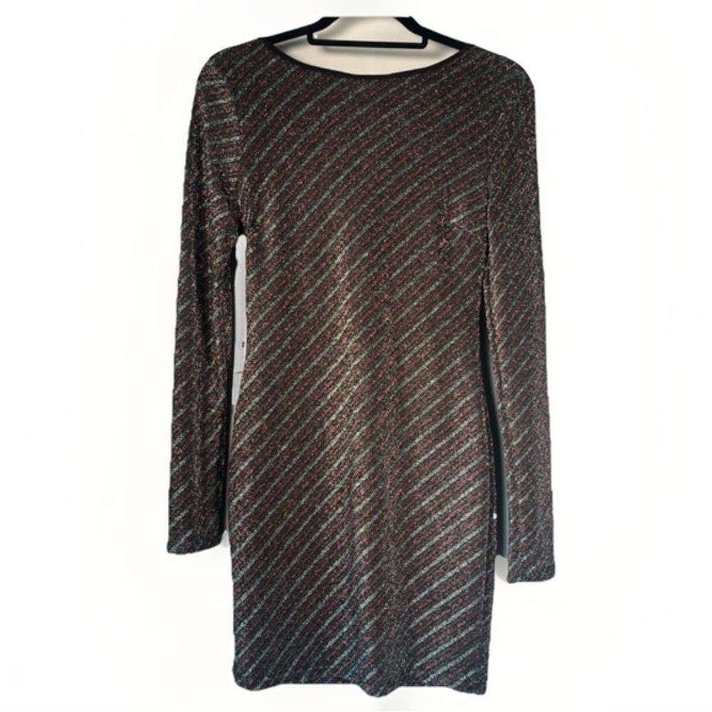 Charlotte Russe P, G & S Glitter Stripe Body Con Mini Long Sleeve Black Dress M